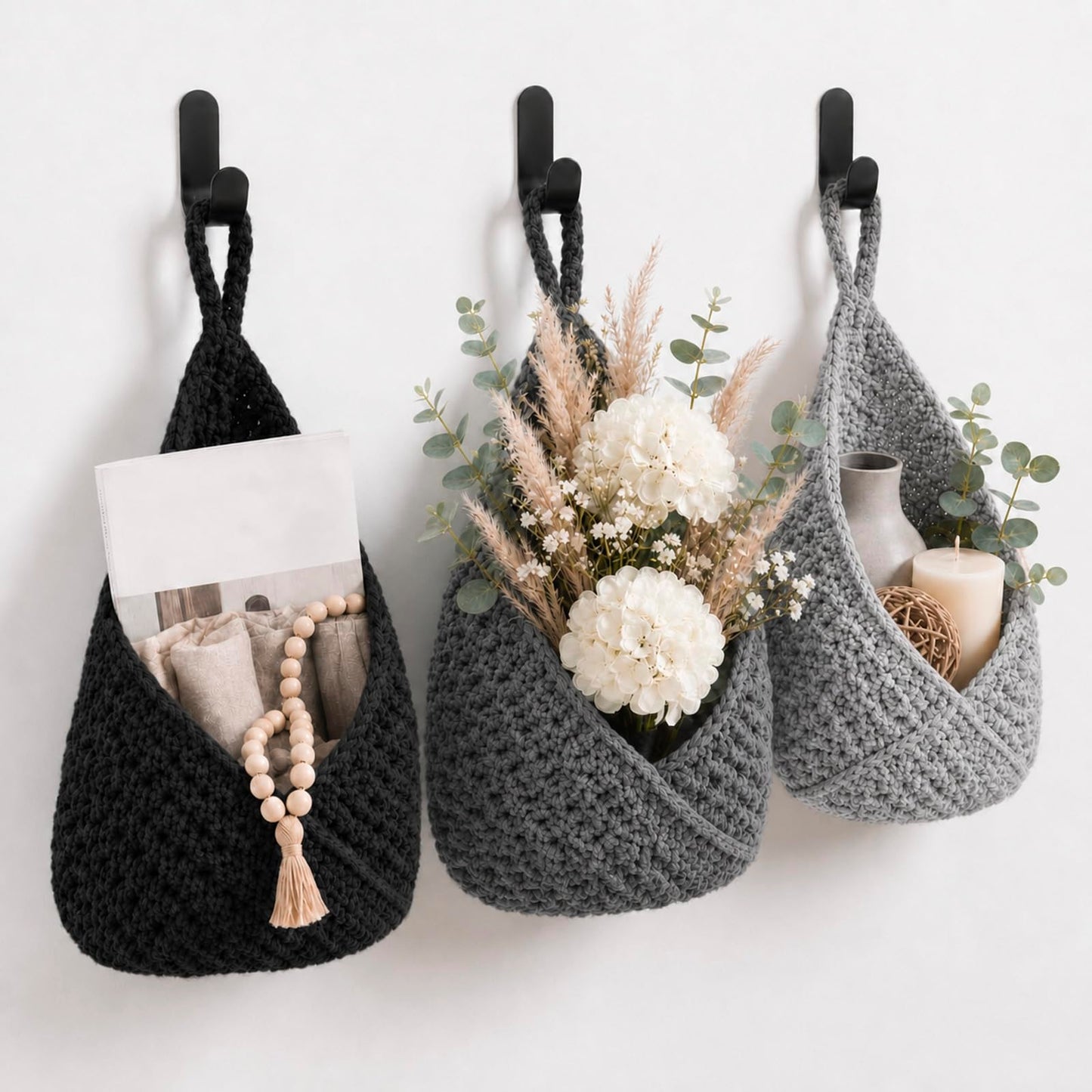 Honeydak Boho Decor Hanging Wall Baskets for Kitchen 3 Pack Teardrop Baskets with Hooks Storage Fruit Onion Vegetable Potato for Home 3 Sizes(Linen,Teardrop,Jute)