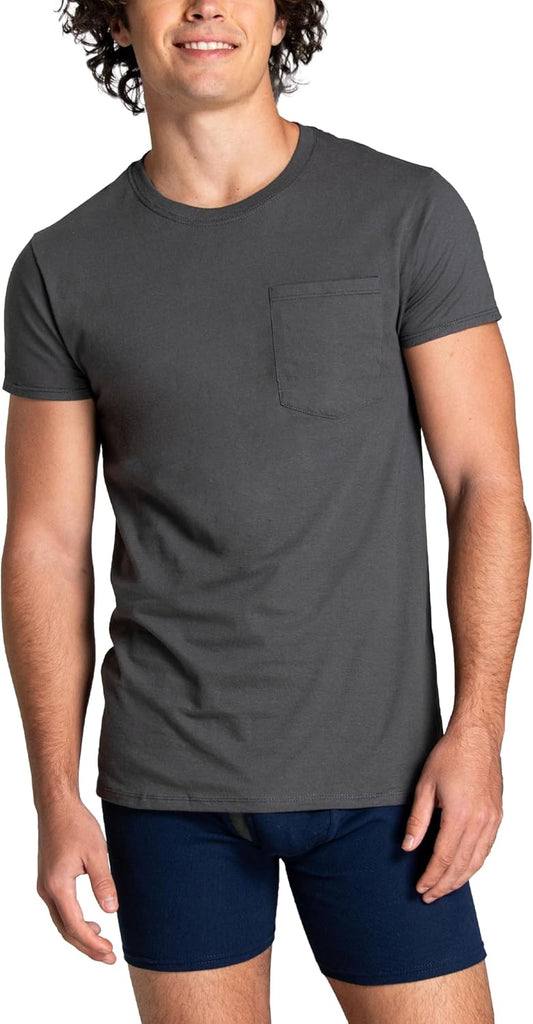 Fruit of The Loom Mens Pocket Tee Undershirts, Moisture Wicking & Tag Free, Short Sleeve Pocket T-Shirts