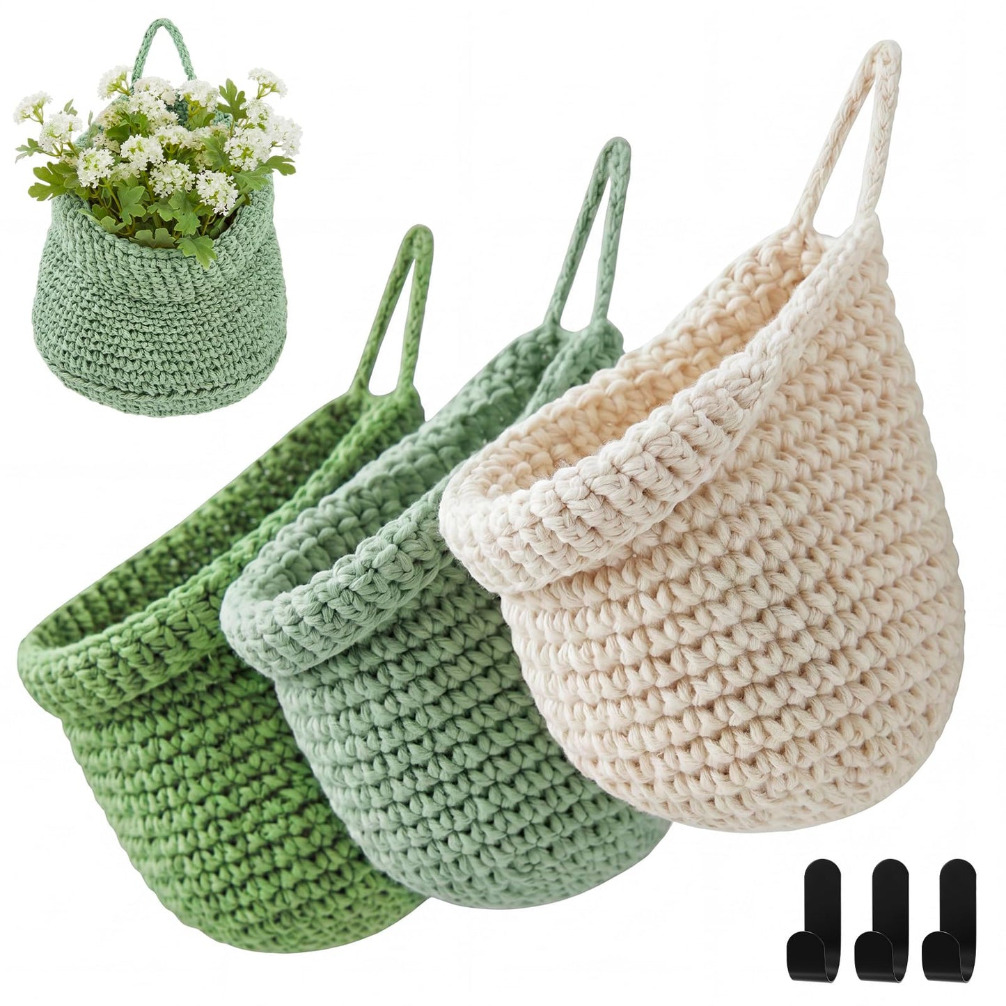Honeydak Boho Decor Hanging Wall Baskets for Kitchen 3 Pack Teardrop Baskets with Hooks Storage Fruit Onion Vegetable Potato for Home 3 Sizes(Linen,Teardrop,Jute)