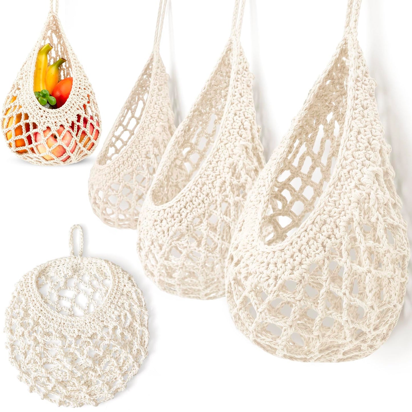Honeydak Boho Decor Hanging Wall Baskets for Kitchen 3 Pack Teardrop Baskets with Hooks Storage Fruit Onion Vegetable Potato for Home 3 Sizes(Linen,Teardrop,Jute)