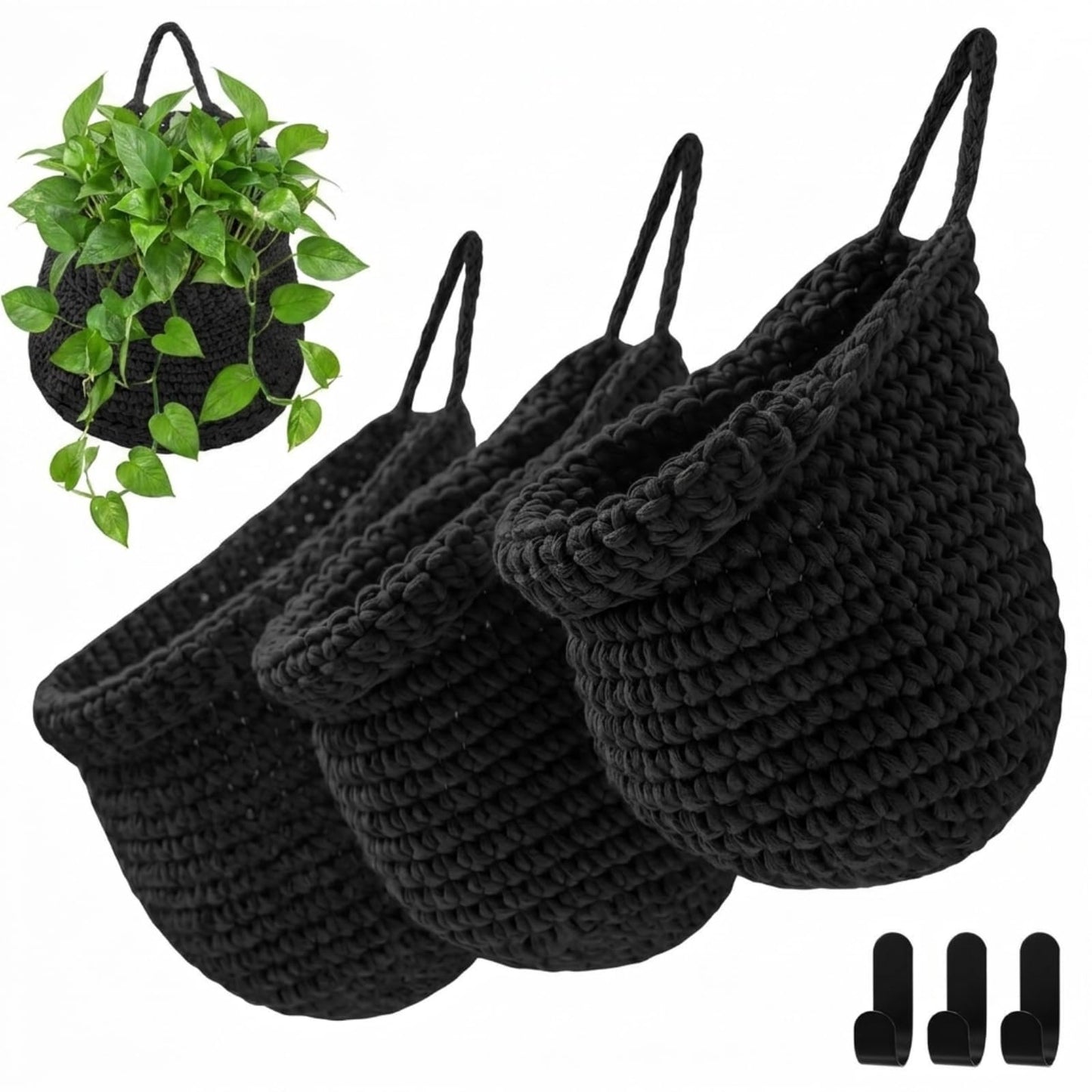 Honeydak Boho Decor Hanging Wall Baskets for Kitchen 3 Pack Teardrop Baskets with Hooks Storage Fruit Onion Vegetable Potato for Home 3 Sizes(Linen,Teardrop,Jute)