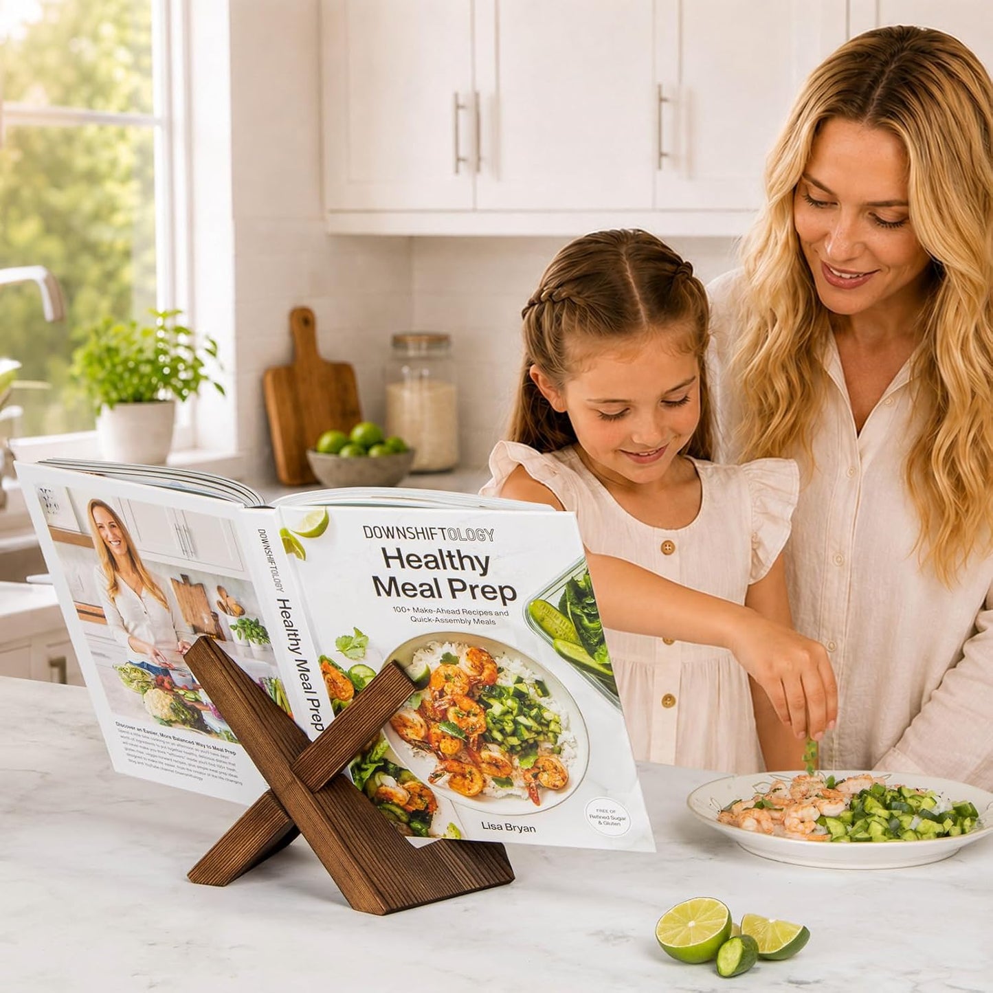 PUERSI Cookbook Stand for Kitchen, Recipe Book Holder for Kitchen Counter, Wooden Cookbook Holder, Rustic Cook Book Holder Stand - Rustic Brown - 1 Set