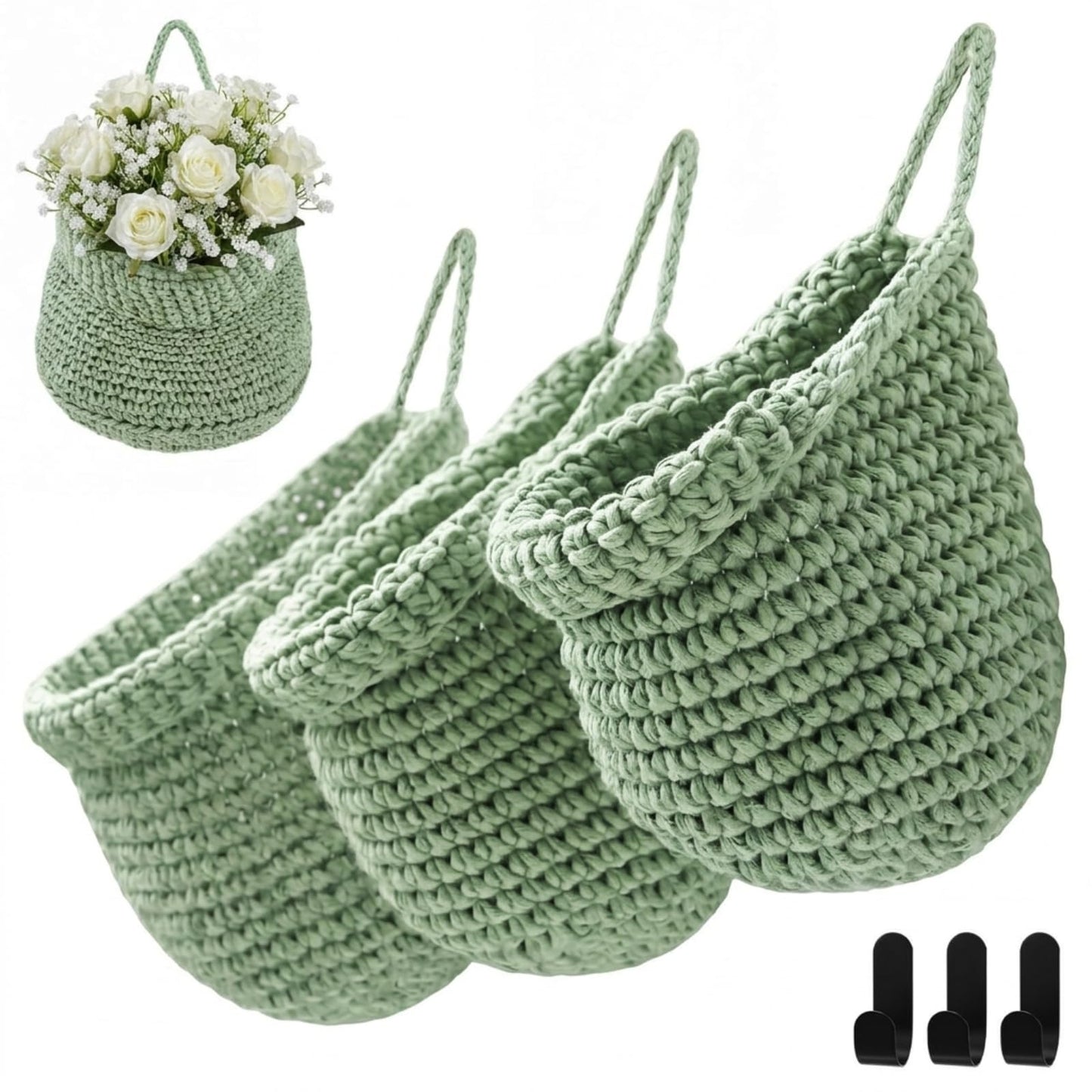Honeydak Boho Decor Hanging Wall Baskets for Kitchen 3 Pack Teardrop Baskets with Hooks Storage Fruit Onion Vegetable Potato for Home 3 Sizes(Linen,Teardrop,Jute)