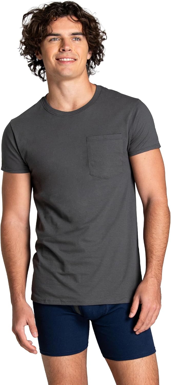 Fruit of The Loom Mens Pocket Tee Undershirts, Moisture Wicking & Tag Free, Short Sleeve Pocket T-Shirts