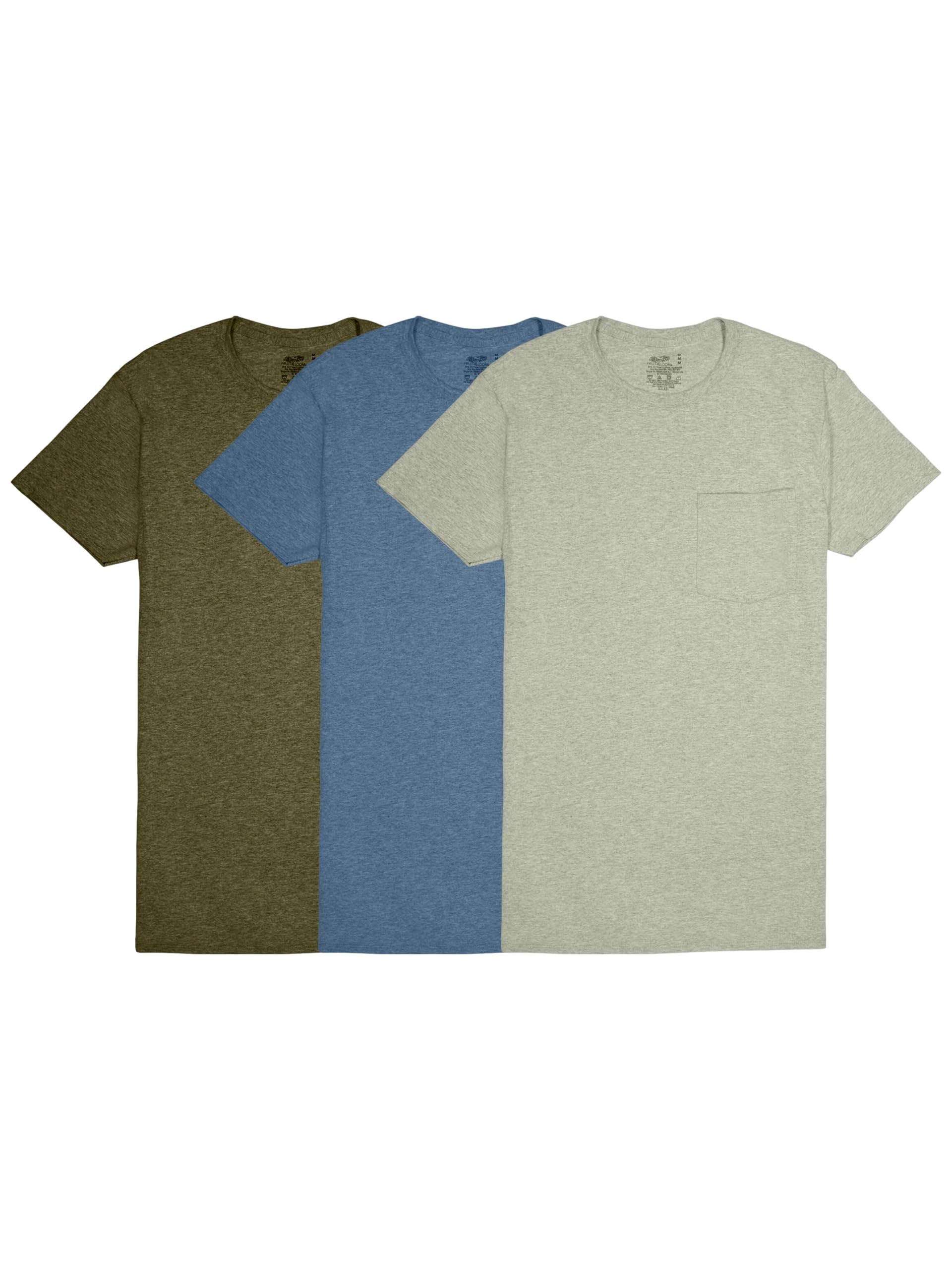 Fruit of The Loom Mens Pocket Tee Undershirts, Moisture Wicking & Tag Free, Short Sleeve Pocket T-Shirts