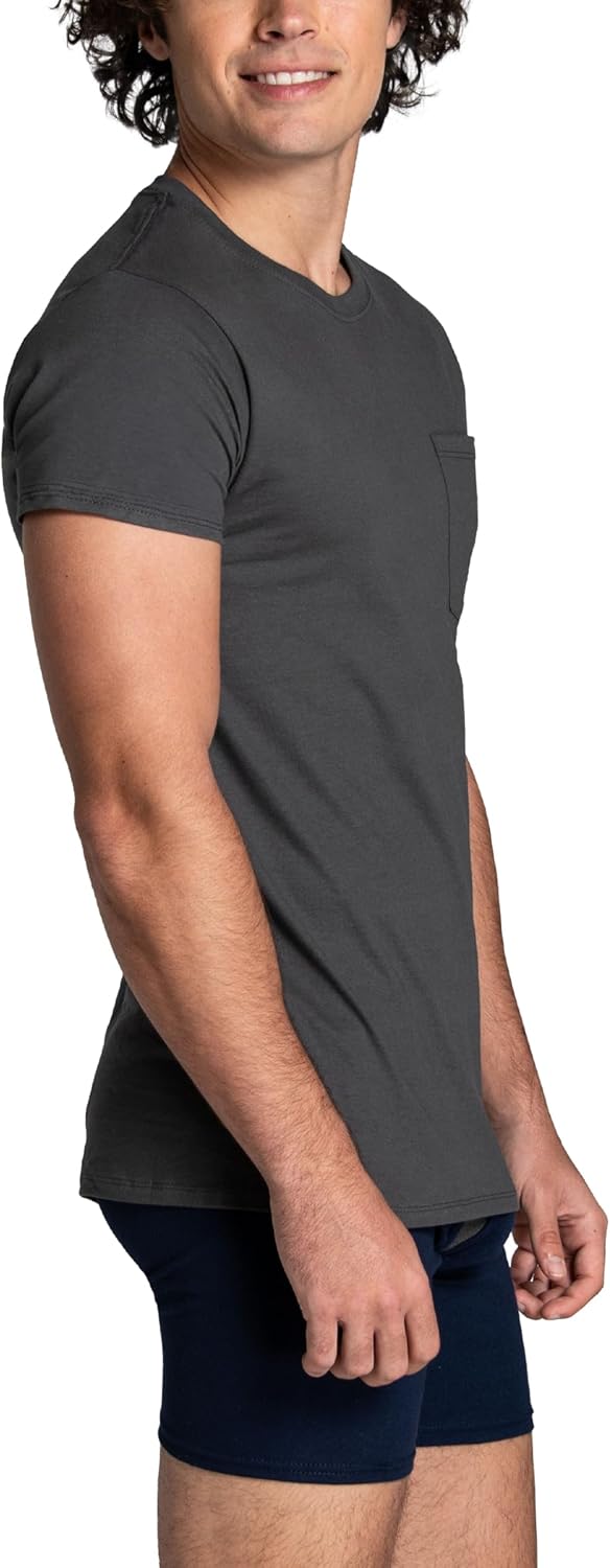 Fruit of The Loom Mens Pocket Tee Undershirts, Moisture Wicking & Tag Free, Short Sleeve Pocket T-Shirts