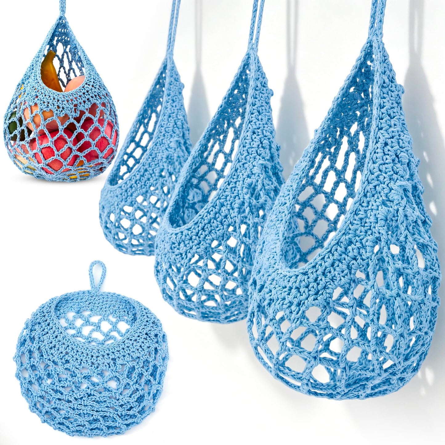Honeydak Boho Decor Hanging Wall Baskets for Kitchen 3 Pack Teardrop Baskets with Hooks Storage Fruit Onion Vegetable Potato for Home 3 Sizes(Linen,Teardrop,Jute)