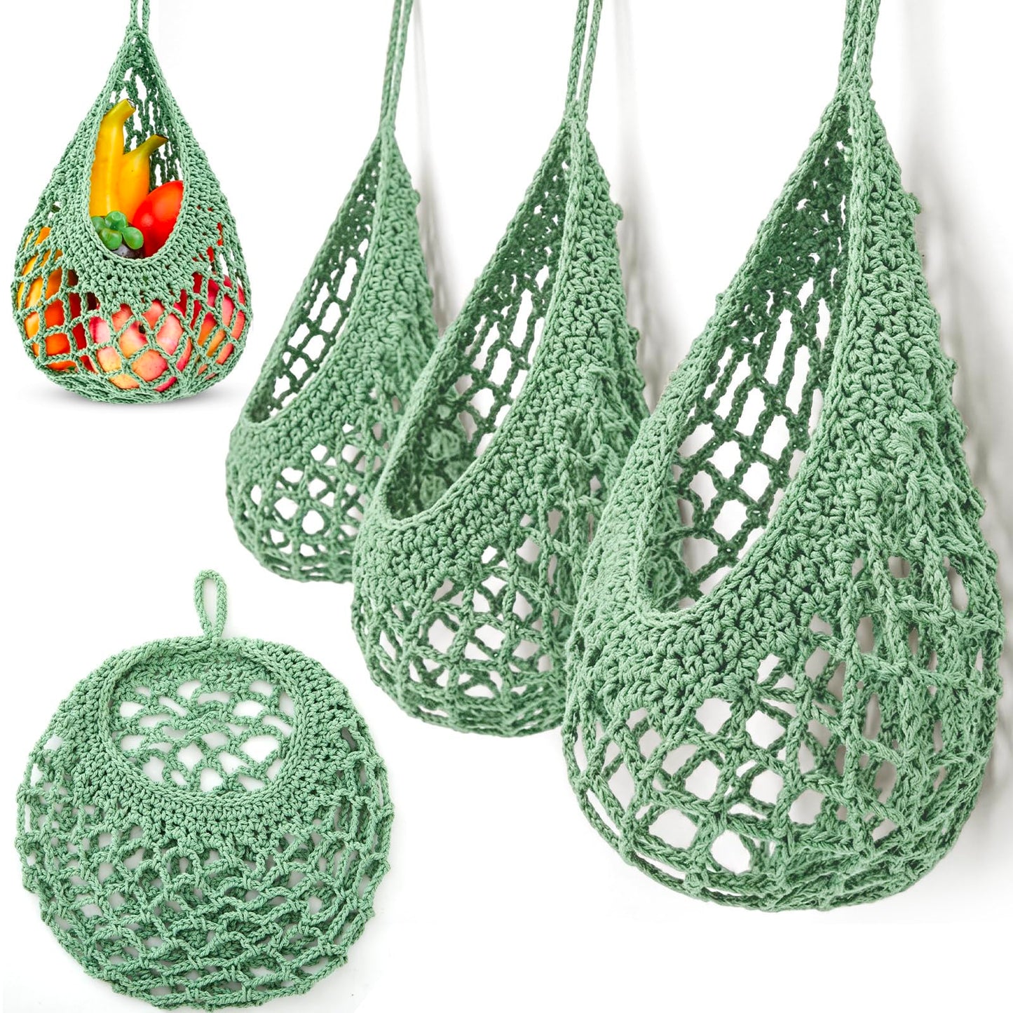 Honeydak Boho Decor Hanging Wall Baskets for Kitchen 3 Pack Teardrop Baskets with Hooks Storage Fruit Onion Vegetable Potato for Home 3 Sizes(Linen,Teardrop,Jute)