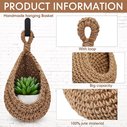 Honeydak Boho Decor Hanging Wall Baskets for Kitchen 3 Pack Teardrop Baskets with Hooks Storage Fruit Onion Vegetable Potato for Home 3 Sizes(Linen,Teardrop,Jute)