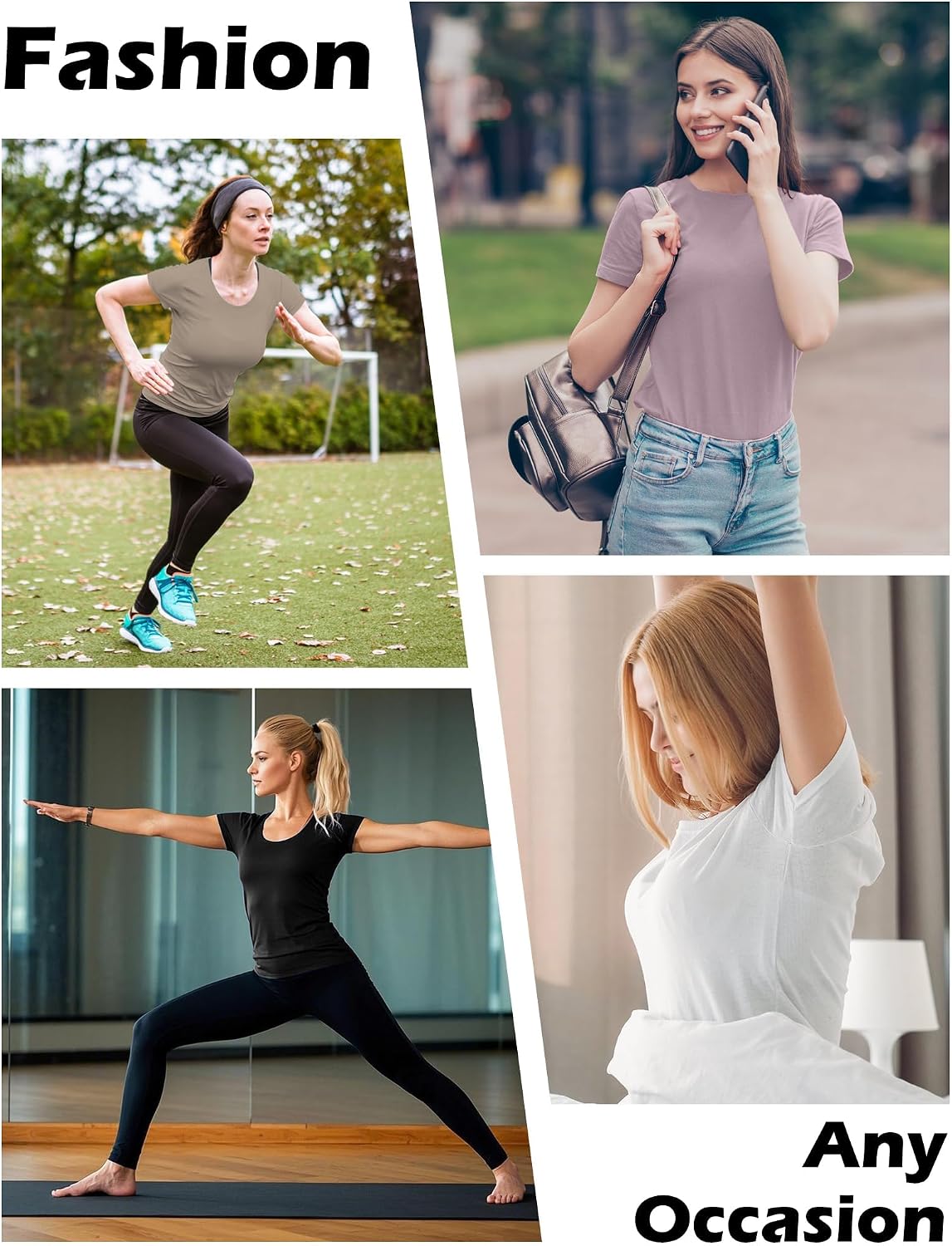 Kinglaman 5 Pack Women's Short Sleeve Basic T Shirts Tees, Slim Fit Crew Neck Tshirt Summer Tops for Casual Workout Trendy