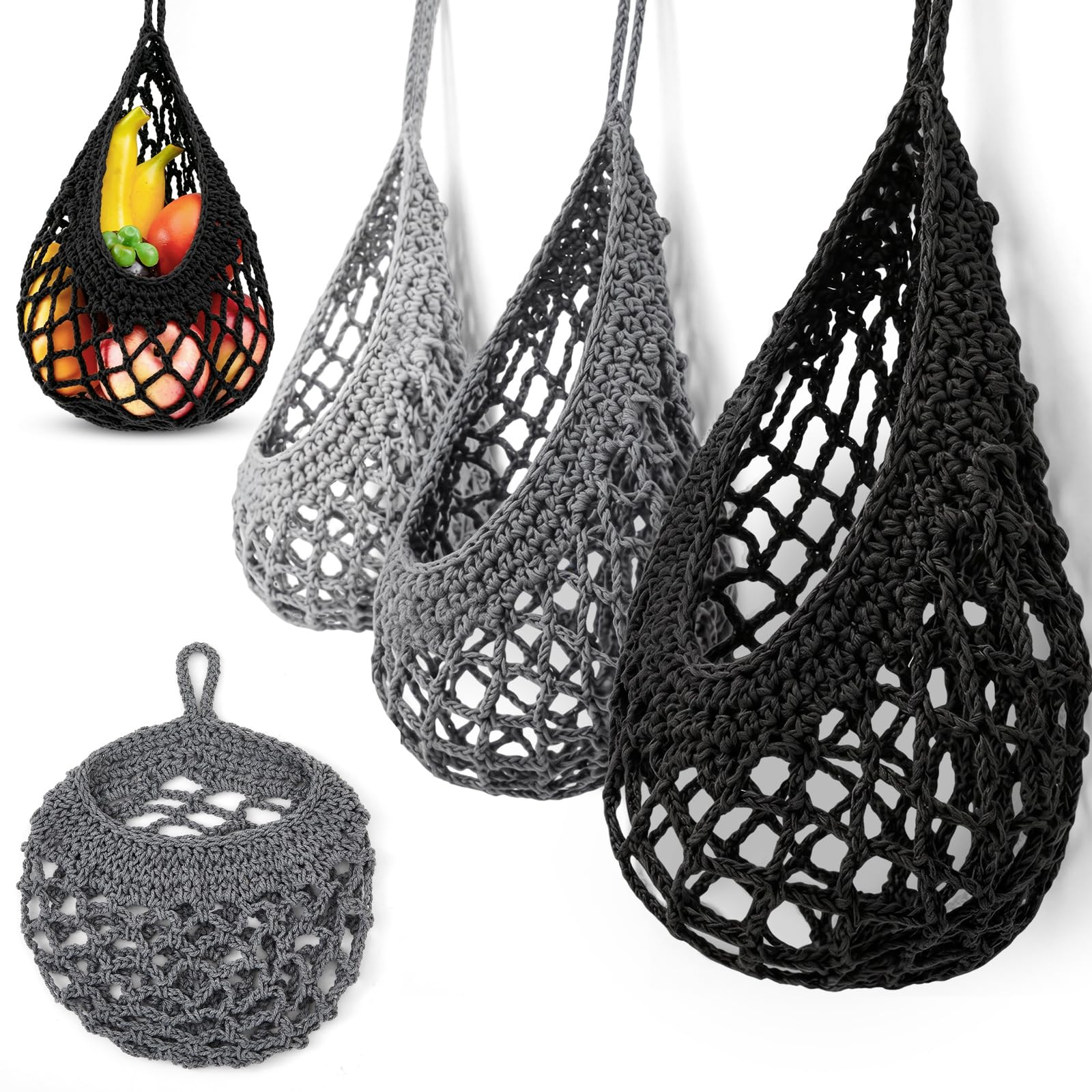 Honeydak Boho Decor Hanging Wall Baskets for Kitchen 3 Pack Teardrop Baskets with Hooks Storage Fruit Onion Vegetable Potato for Home 3 Sizes(Linen,Teardrop,Jute)