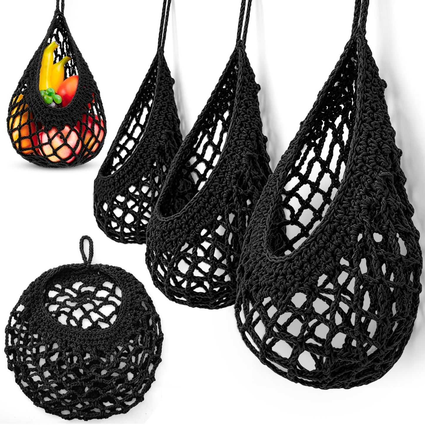 Honeydak Boho Decor Hanging Wall Baskets for Kitchen 3 Pack Teardrop Baskets with Hooks Storage Fruit Onion Vegetable Potato for Home 3 Sizes(Linen,Teardrop,Jute)