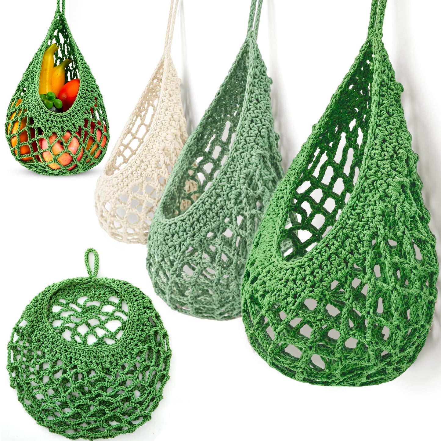 Honeydak Boho Decor Hanging Wall Baskets for Kitchen 3 Pack Teardrop Baskets with Hooks Storage Fruit Onion Vegetable Potato for Home 3 Sizes(Linen,Teardrop,Jute)